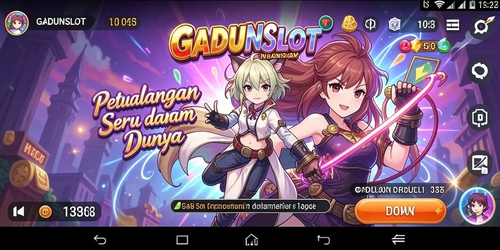 Tampilan gameplay GADUNSLOT yang penuh warna dan dinamis.