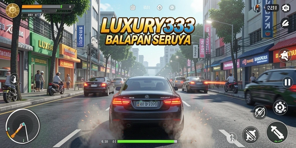 Screenshot utama LUXURY333 menampilkan aksi balapan yang mendebarkan.