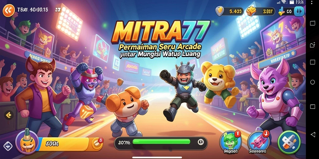 Screenshot gameplay seru dari MITRA77 menampilkan aksi Arcade penuh warna.