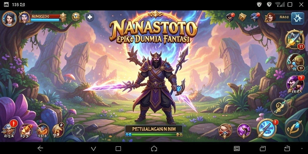 Screenshot gameplay <strong>NANASTOTO</strong> menampilkan pertarungan seru di dunia fantasi.