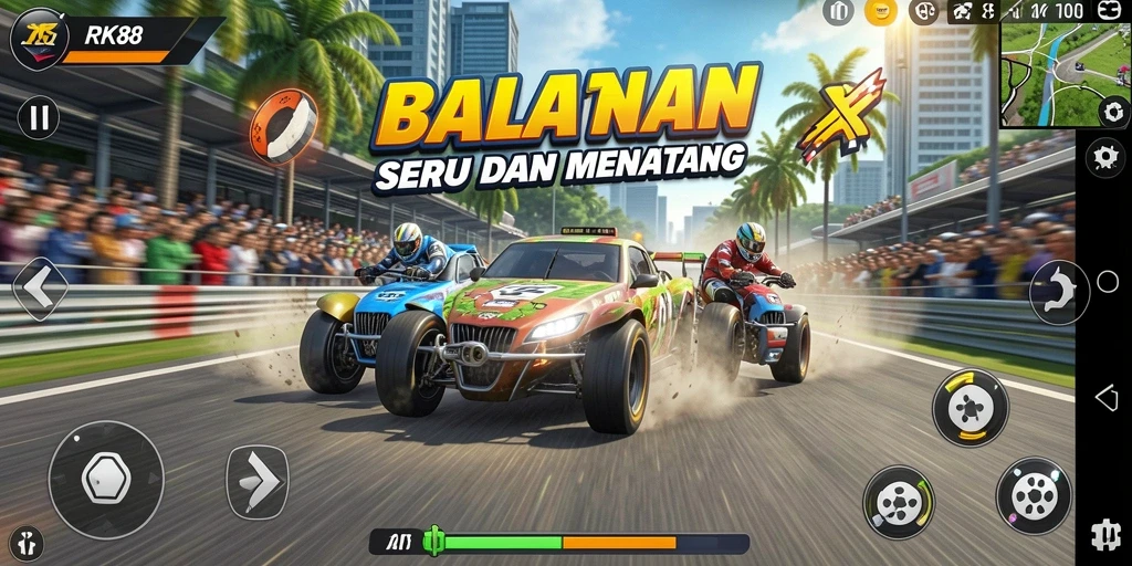 Gameplay seru balapan dengan grafik memukau di RK88.