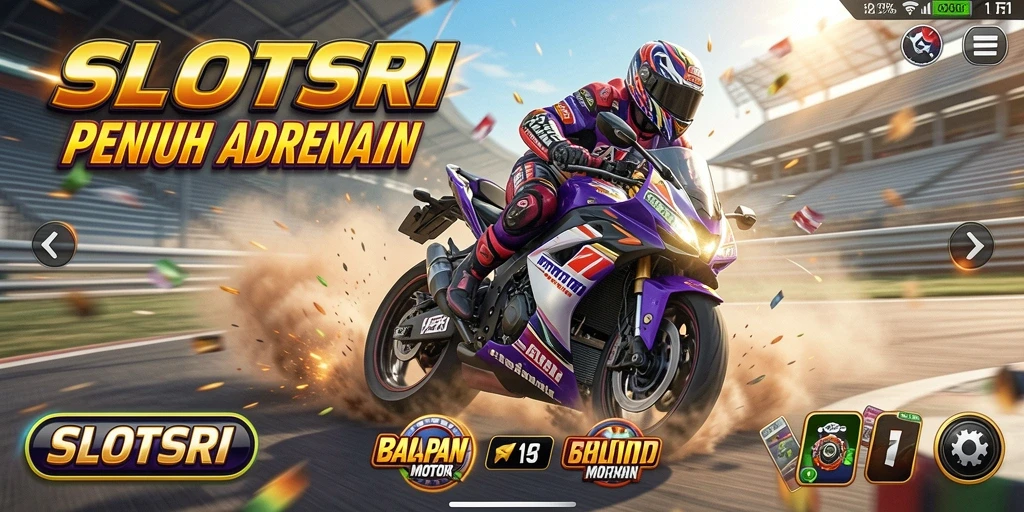 Gameplay menegangkan balapan motor dalam SLOTSRI yang seru.