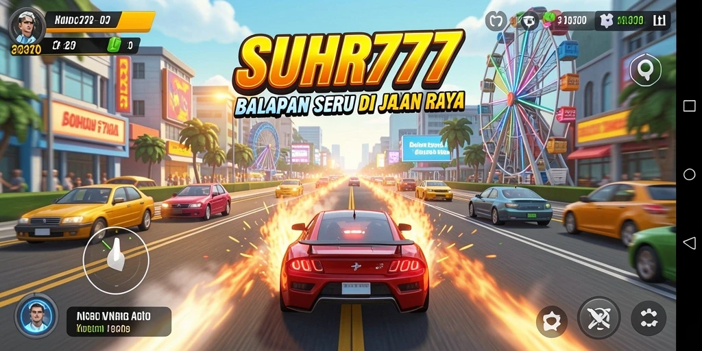 Tampilan gameplay menarik dari SUHU777 saat balapan di jalan raya.